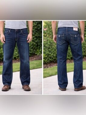 True Religion Jeans Mens 42x34 Blue Ricky Thick Stitch USA Y2K